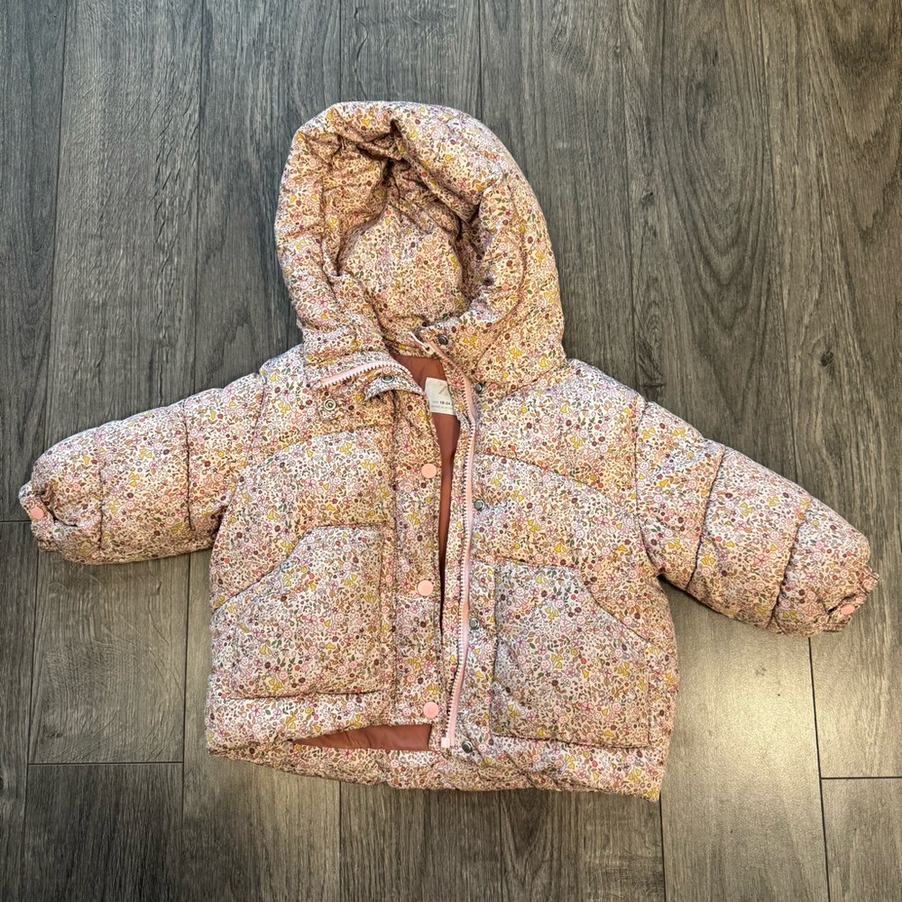 Zara Kids Floral Pink Puffer Jacket